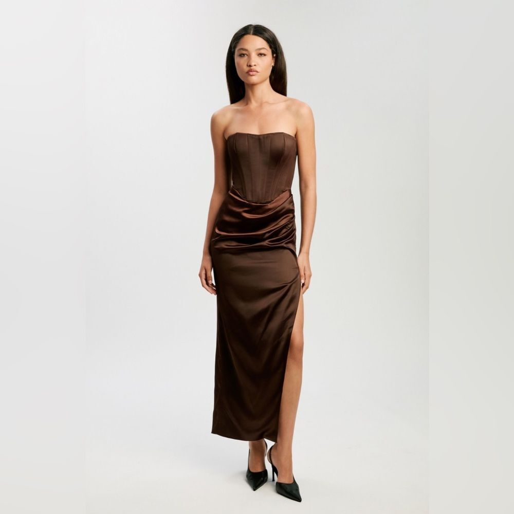BARDOT Everlasting Satin Midi Dress In Chocolate Size 8 DM3 - Picture 6 of 12